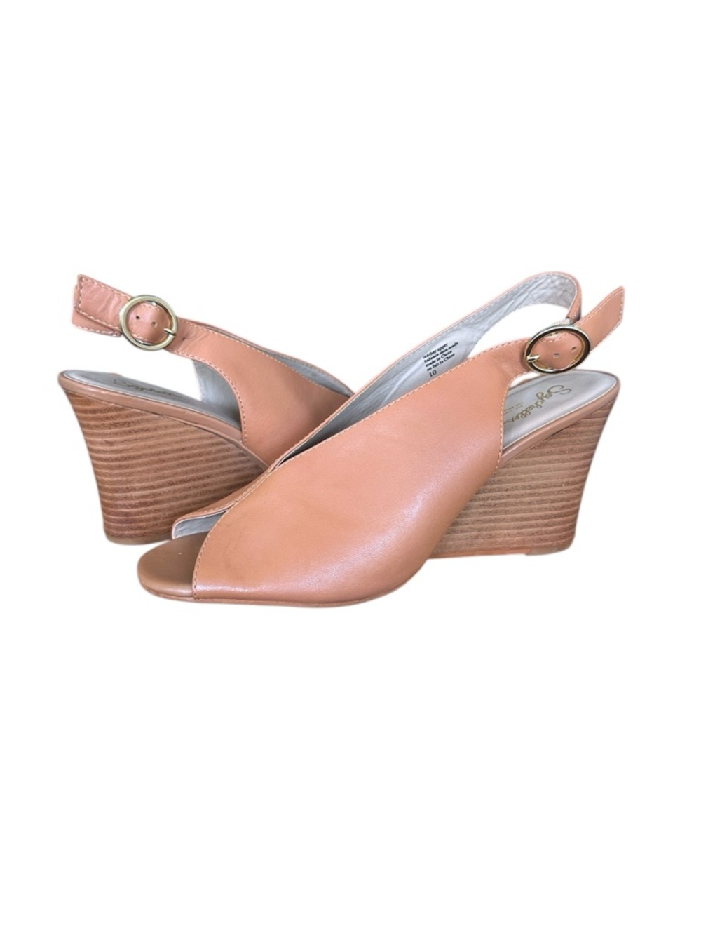 SEYCHELLES Peep Toe Tan‎ Leather Slingback Wedge Sandals Size 10 Summer Neutral